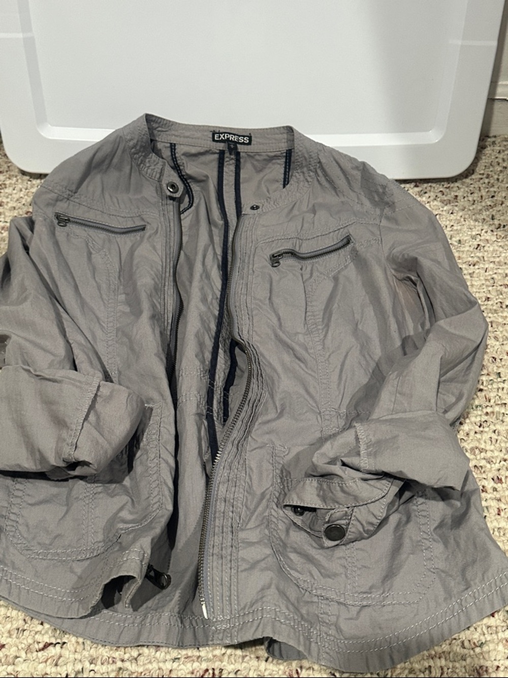 Express Women's Light Gray Collarless Shirt Jacket